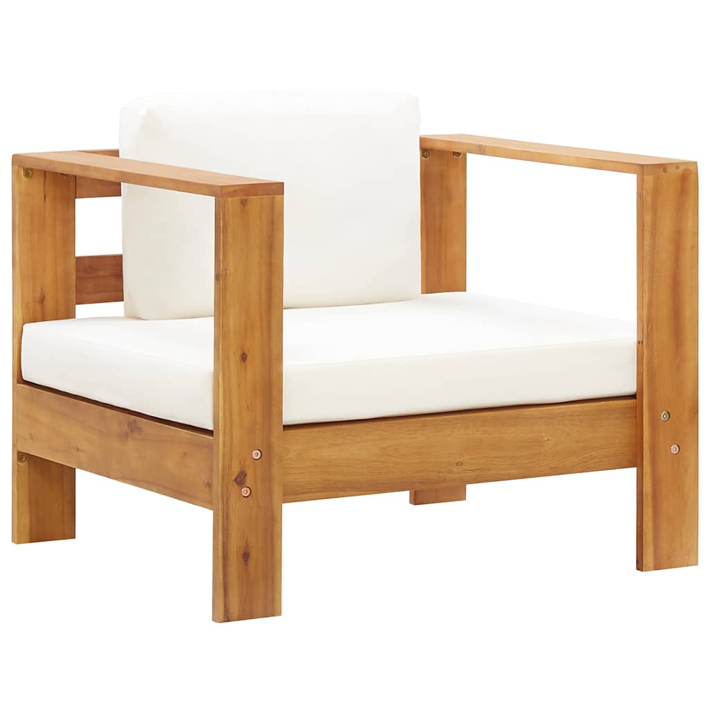 Sedia da Giardino con Cuscino Crema in Legno Massello di Acacia 47272