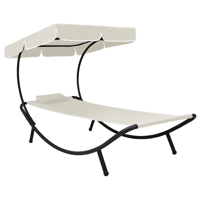 Sdraio sdraio prendisole lettino da giardino terrazza mobili da esterno con tendalino e cuscino bianco panna 02_0012276