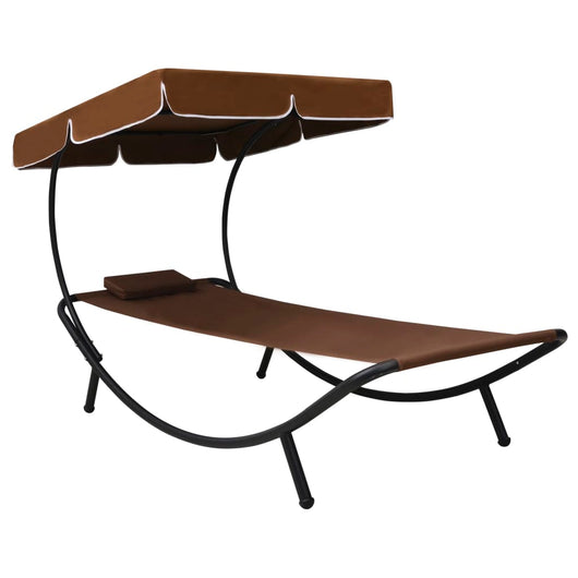 Day bed sdraio chaise longue da esterno 200 cm con tendalino e cuscino marrone 02_0012007