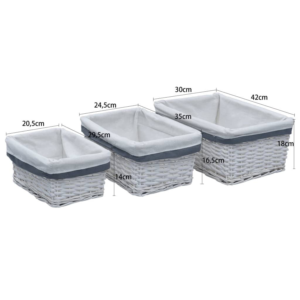 Set Cestini Impilabili 3 pz Bianchi in Salice 286976