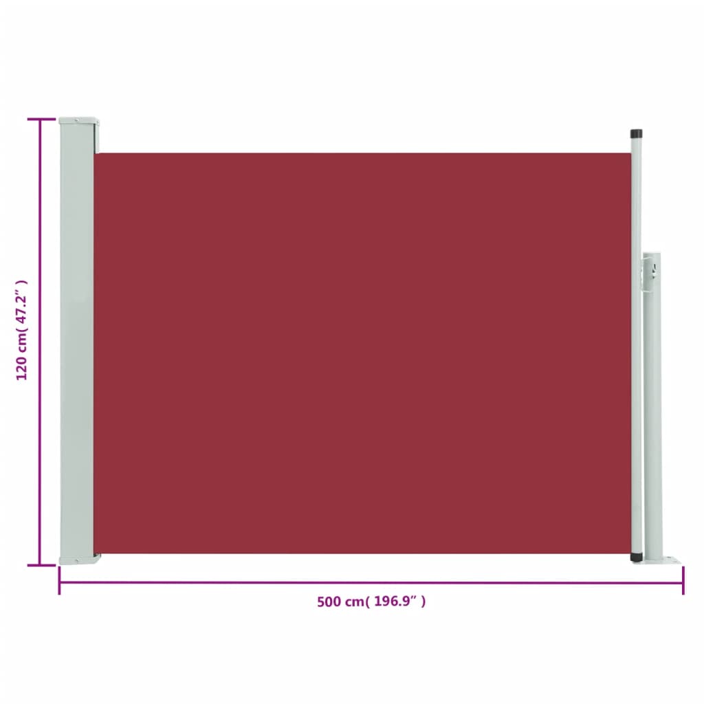 Tenda Laterale Retrattile per Patio 120x500 cm Rossa 48391