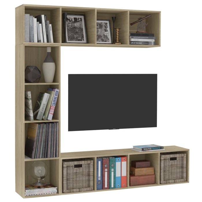 Set Mobili Libreria-Porta TV 3 pz Rovere Sonoma 180x30x180 cm