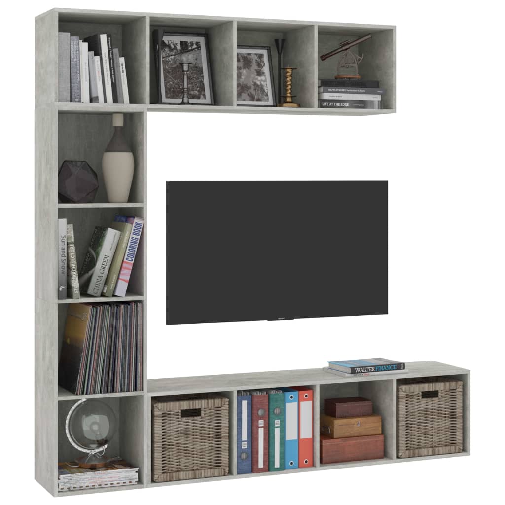Set Mobili Libreria/Porta TV 3 pz Grigio Cemento 180x30x180 cmcod mxl 95337