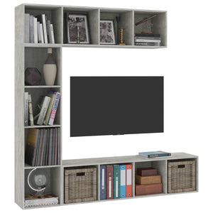 Set Mobili Libreria/Porta TV 3 pz Grigio Cemento 180x30x180 cmcod mxl 95337
