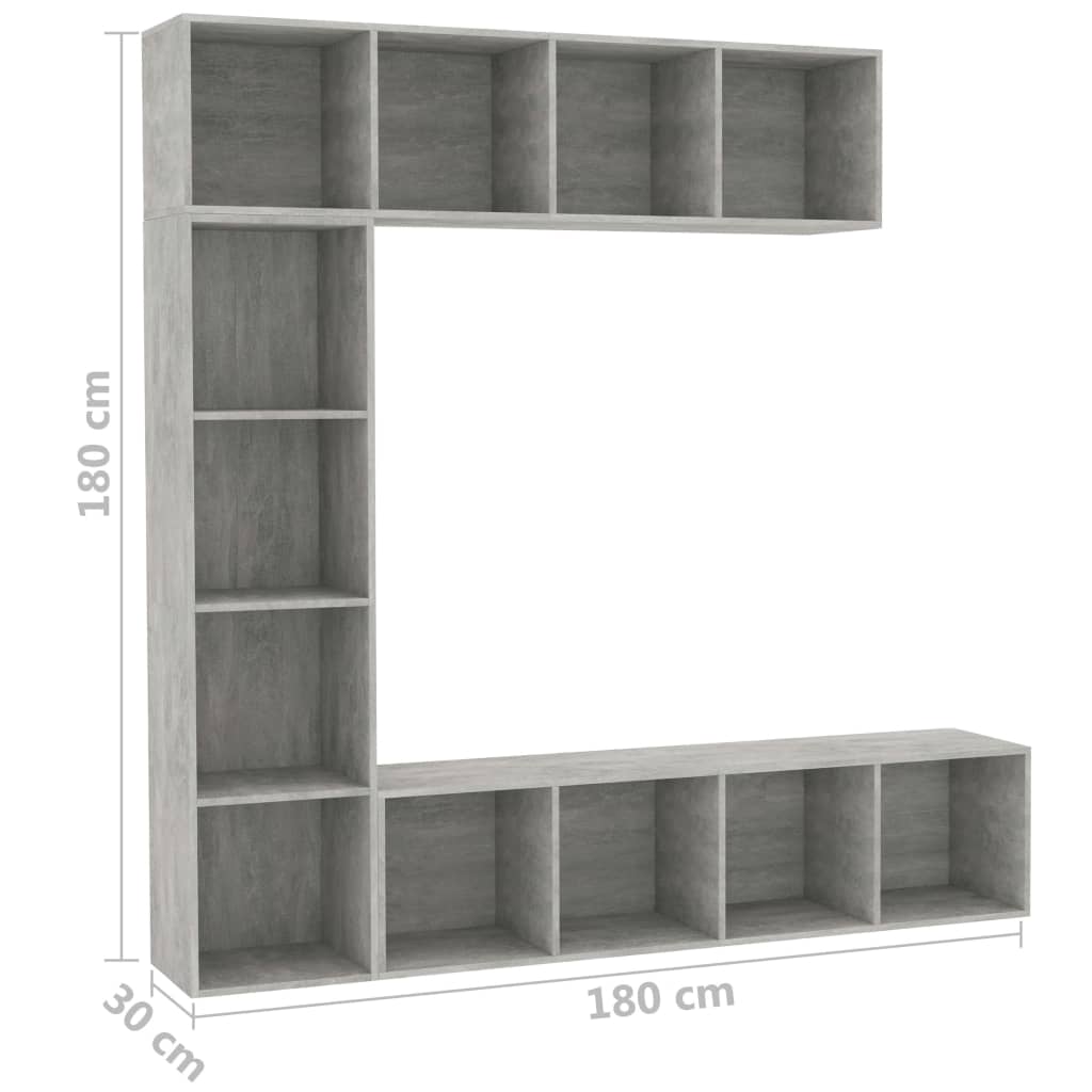 Set Mobili Libreria/Porta TV 3 pz Grigio Cemento 180x30x180 cm 278792