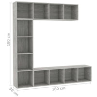 Set Mobili Libreria/Porta TV 3 pz Grigio Cemento 180x30x180 cm 278792