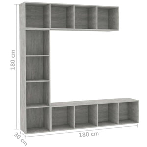 Set Mobili Libreria/Porta TV 3 pz Grigio Cemento 180x30x180 cm 278792