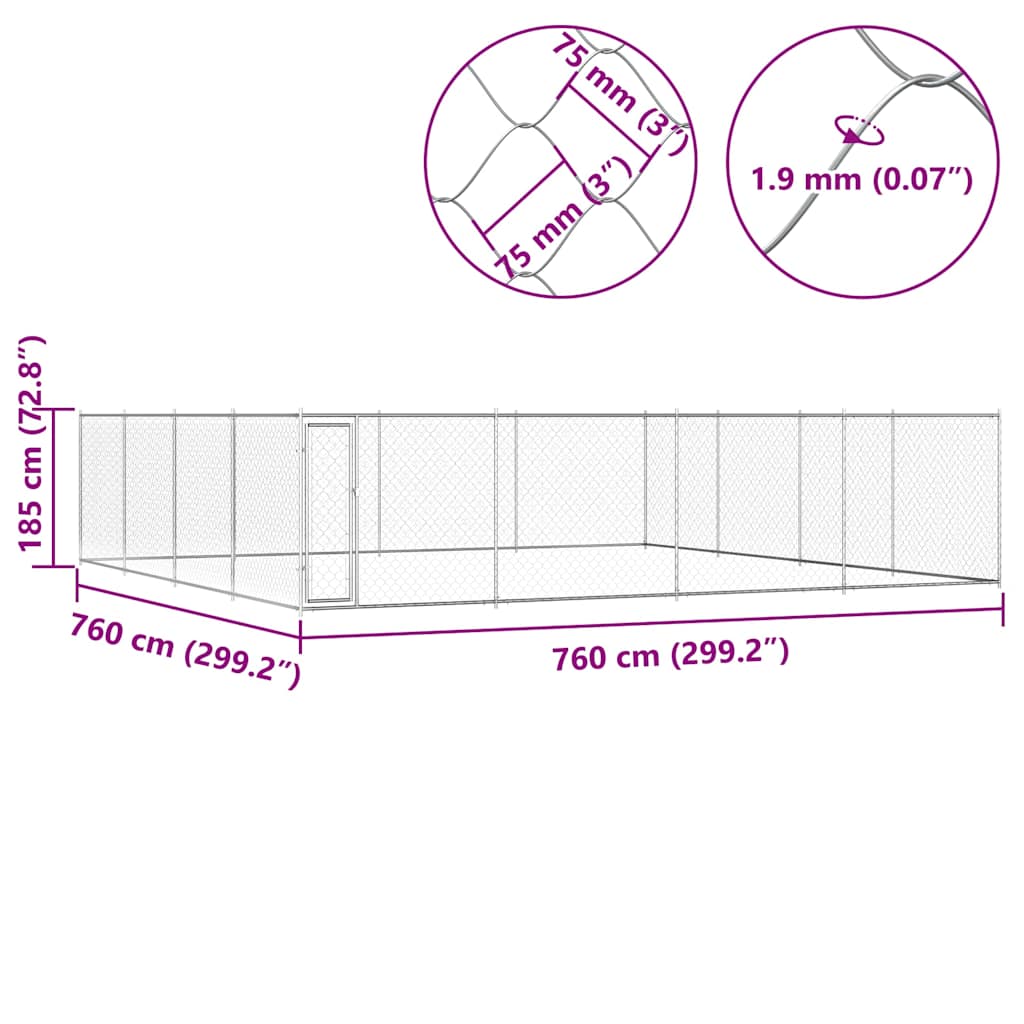Canile da Esterno in Acciaio Zincato 760x760x185 cm 145037