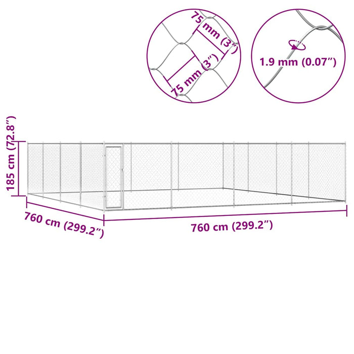 Canile da Esterno in Acciaio Zincato 760x760x185 cm 145037