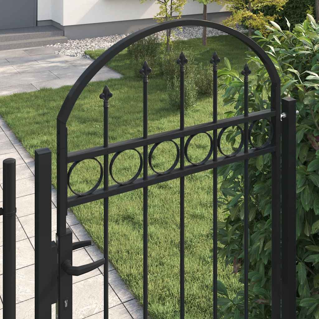 Cancello per Recinzione ad Arco con 2 Pali 105x204 cm Nero cod mxl 53570