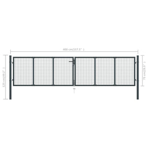 Cancello per Giardino in Acciaio Zincato 400x125cm Grigio  cod mxl 54054