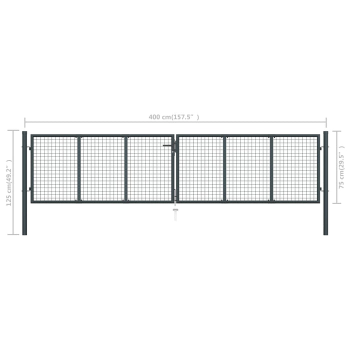 Cancello per Giardino in Acciaio Zincato 400x125cm Grigio  cod mxl 54054