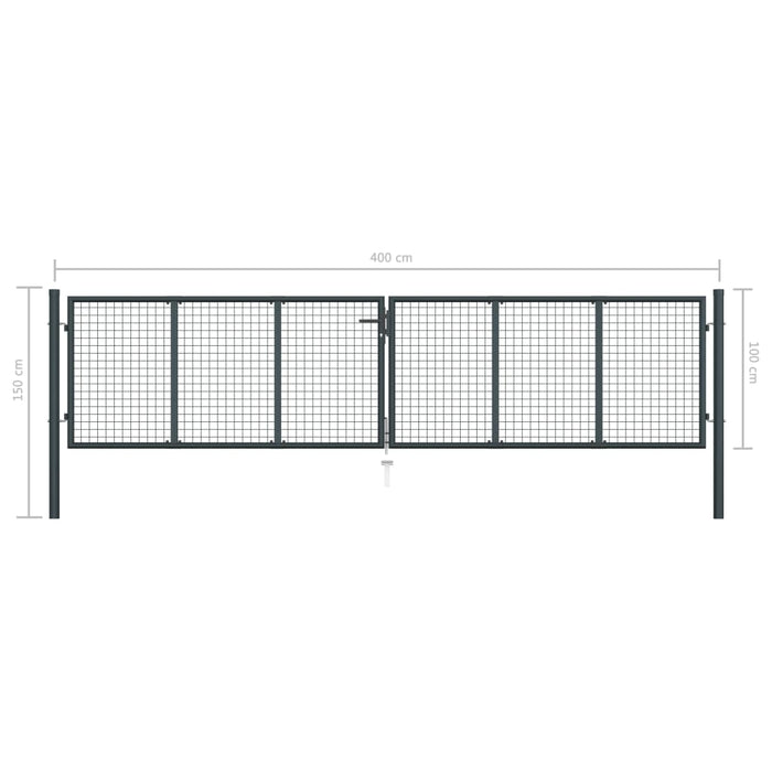 Cancello da giardino in rete di acciaio zincato 400x100 cm grigio 145777