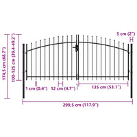 Cancello a Doppia Anta con Punte in Acciaio 3x1,25 m Nero 146027