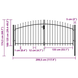 Cancello a Doppia Anta con Punte in Acciaio 3x1,25 m Nero 146027