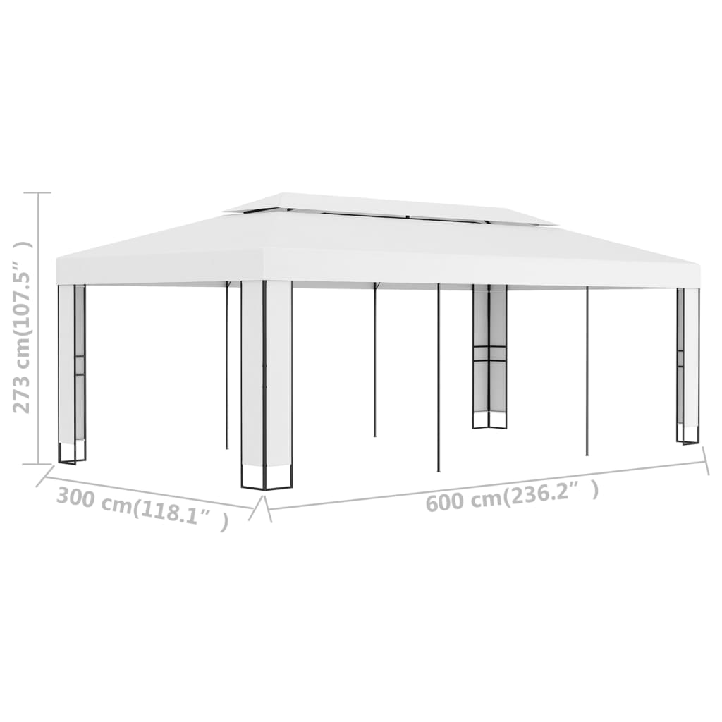 Gazebo con Tetto Doppio 3x6 m Bianco 47951
