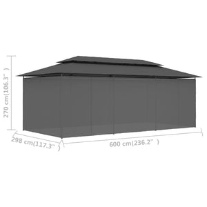 Gazebo con Tende 600x298x270 cm Antracite 47966