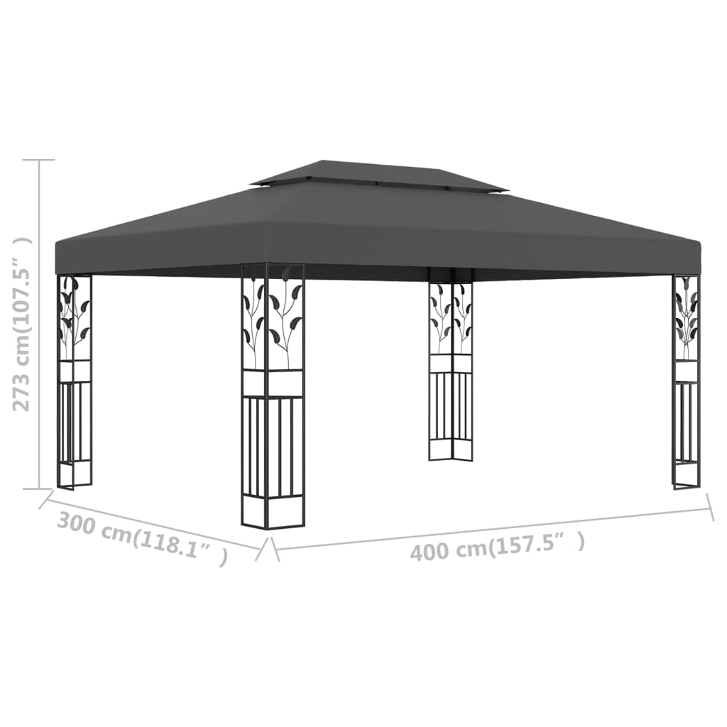 Gazebo con Tetto Doppio 3x4 m Antracite