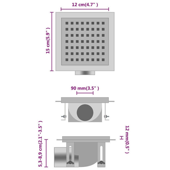 Scarico Doccia 15x15 cm in Acciaio Inossidabile 145997