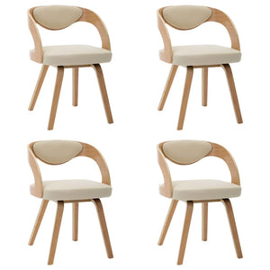 Sedie da Pranzo 4 pz in Legno Curvato e Similpelle Crema