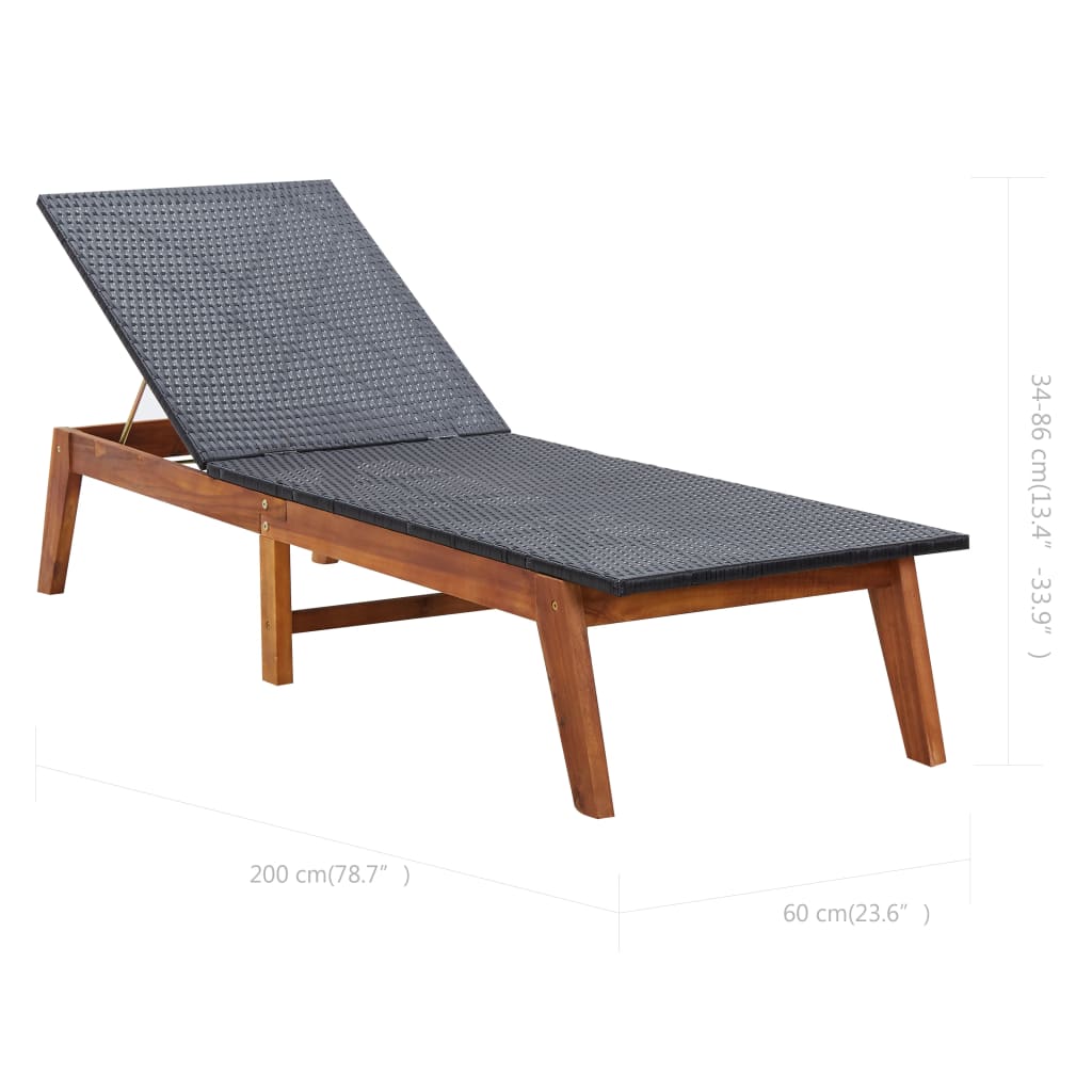 Sdraio con Cuscino in Polyrattan e Legno Massello di Acacia cod mxl 8207