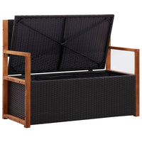 Cassapanca 115 cm in Polyrattan e Legno Massello di Acacia Nero