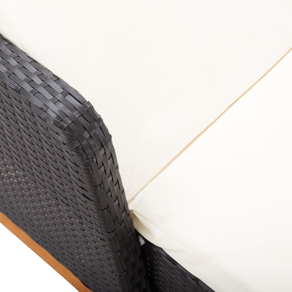 Lettino Prendisole Polyrattan e Legno Massello di Acacia Nero cod mxl 5720