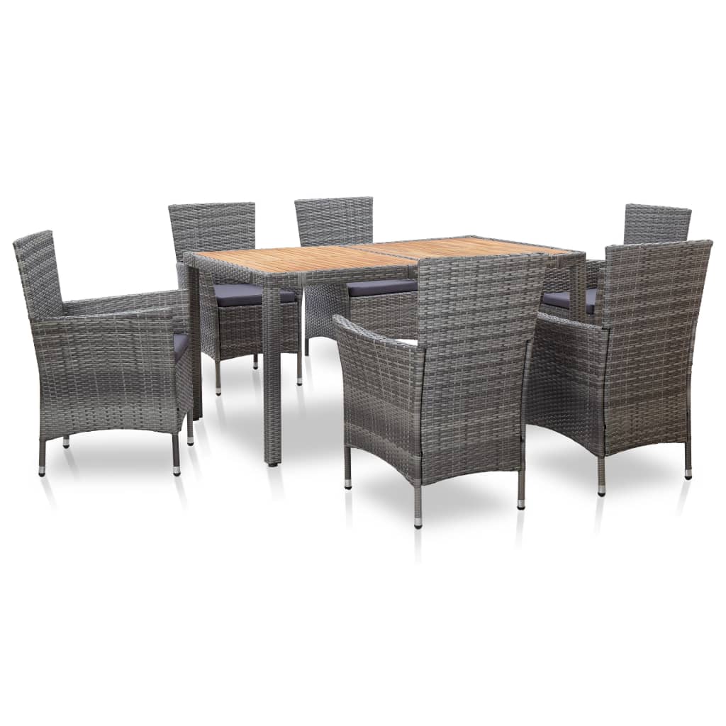 Set da Pranzo per Esterni 7 pz con Cuscini in Polyrattan Grigio cod mxl 34636