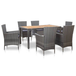 Set da Pranzo per Esterni 7 pz con Cuscini in Polyrattan Grigio cod mxl 34636