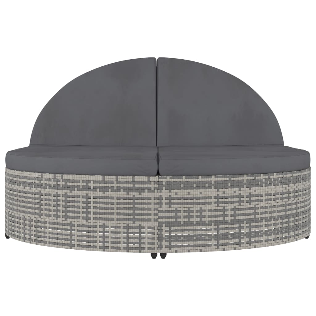 Lettino Prendisole a 2 Posti con Cuscini in Polyrattan Grigiocod mxl 71239