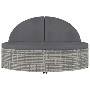 Lettino Prendisole a 2 Posti con Cuscini in Polyrattan Grigiocod mxl 71239