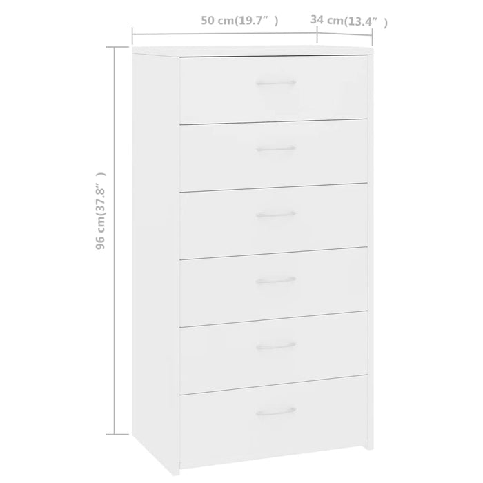 Credenza con 6 Cassetti Bianca 50x34x96 cm in Legno Multistrato