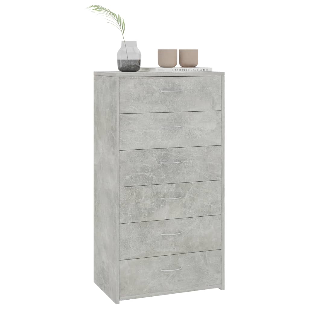 Credenza 6 Cassetti-Buffet Grigio Cemento 50x34x96cm Legno Multistrato
