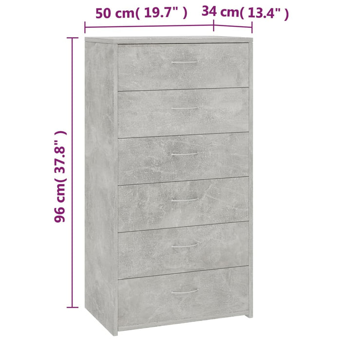 Credenza 6 Cassetti Grigio Cemento 50x34x96cm Legno Multistrato 800670
