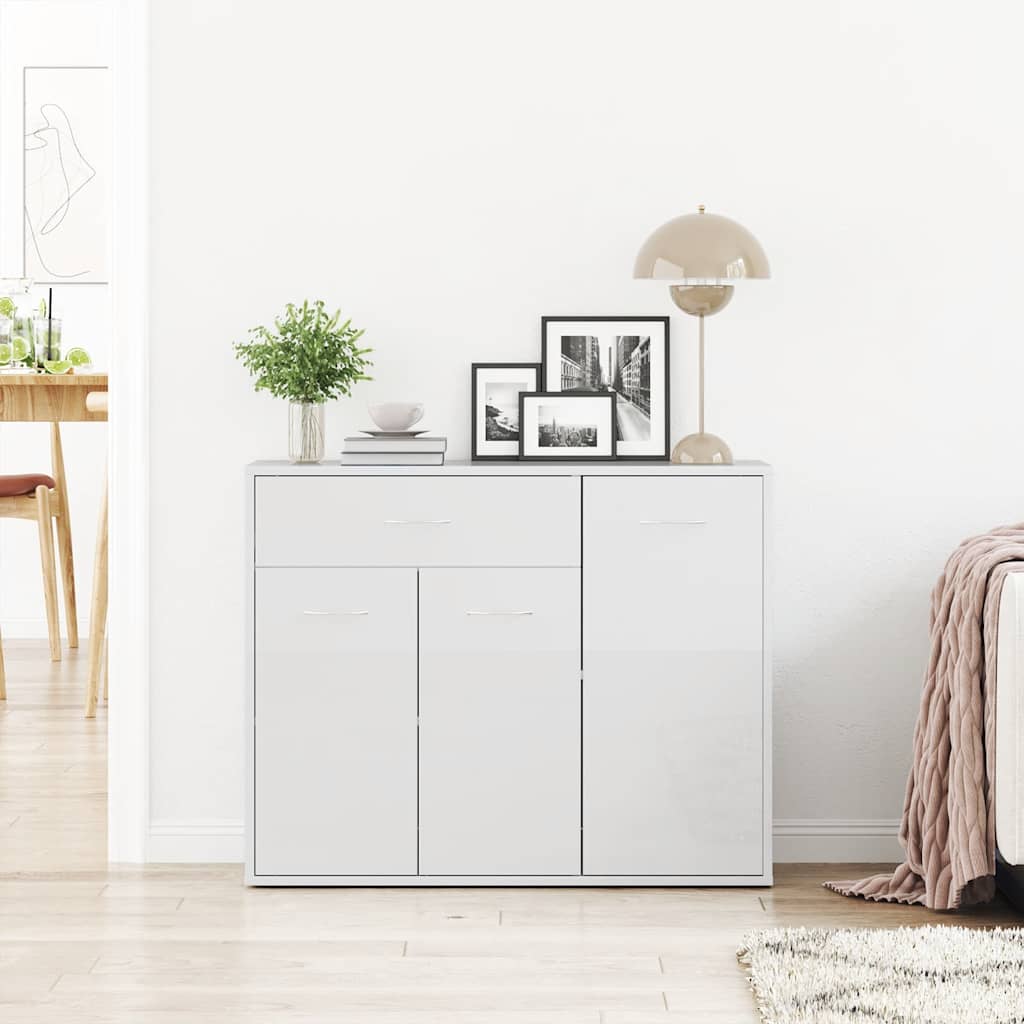 Credenza Bianco Lucido 88x30x70 cm in Legno Multistrato 800681
