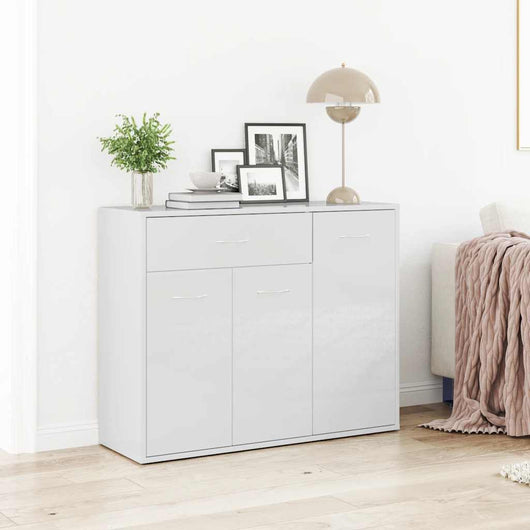 Credenza Bianco Lucido 88x30x70 cm in Legno Multistrato 800681