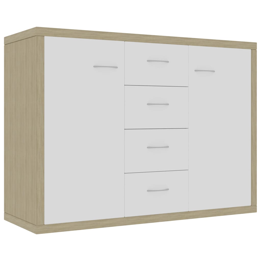Credenza Bianca e Rovere Sonoma 88x30x65cm in Legno Multistrato 800689