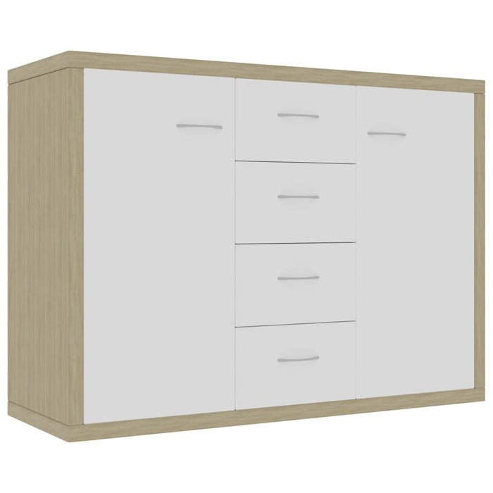 Credenza Bianca e Rovere Sonoma 88x30x65cm in Legno Multistrato 800689