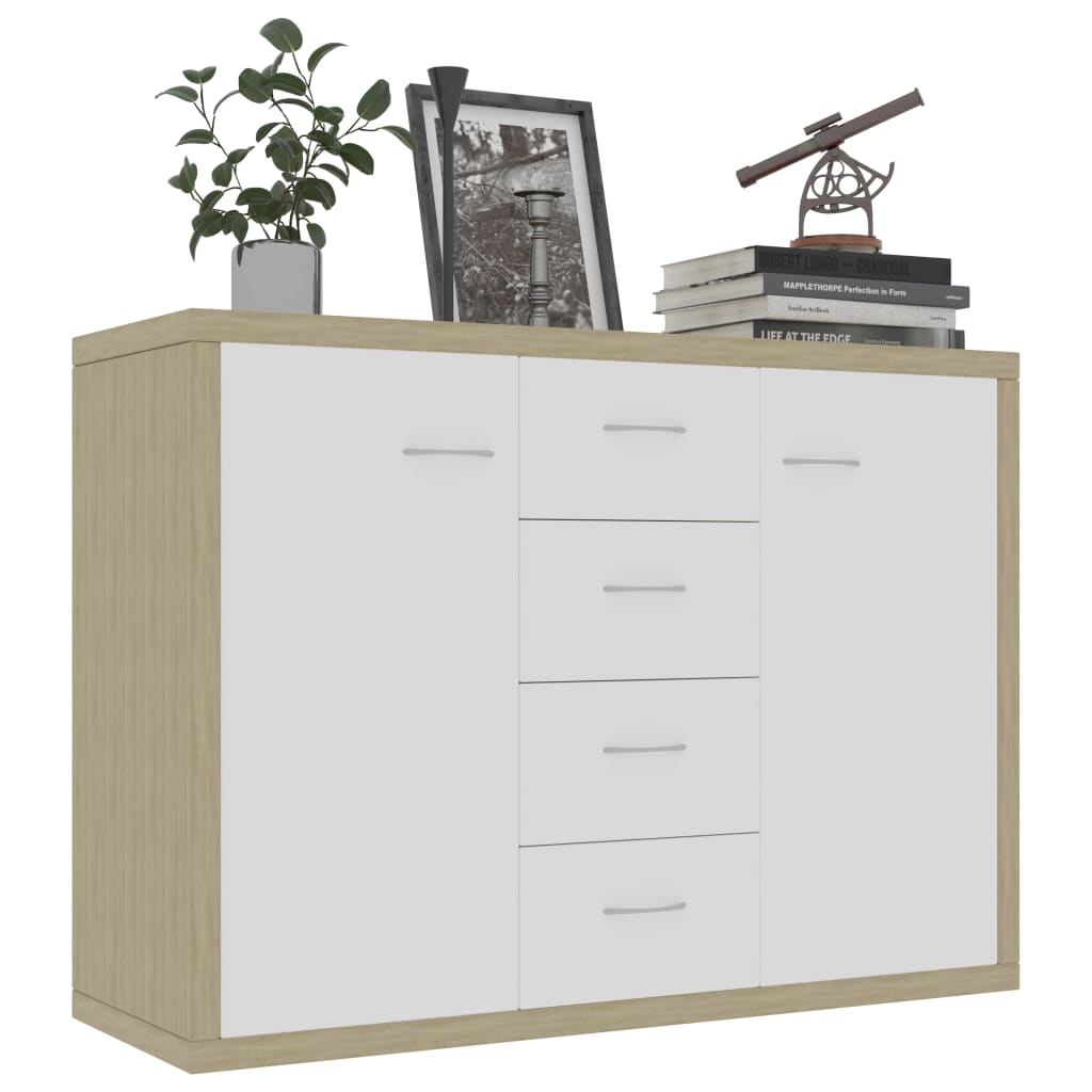 Credenza Bianca e Rovere Sonoma 88x30x65cm in Legno Multistrato 800689