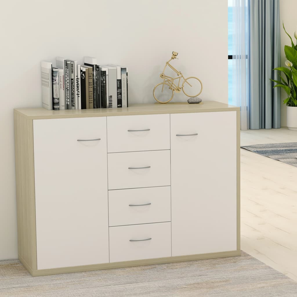 Credenza Bianca e Rovere Sonoma 88x30x65cm in Legno Multistrato 800689