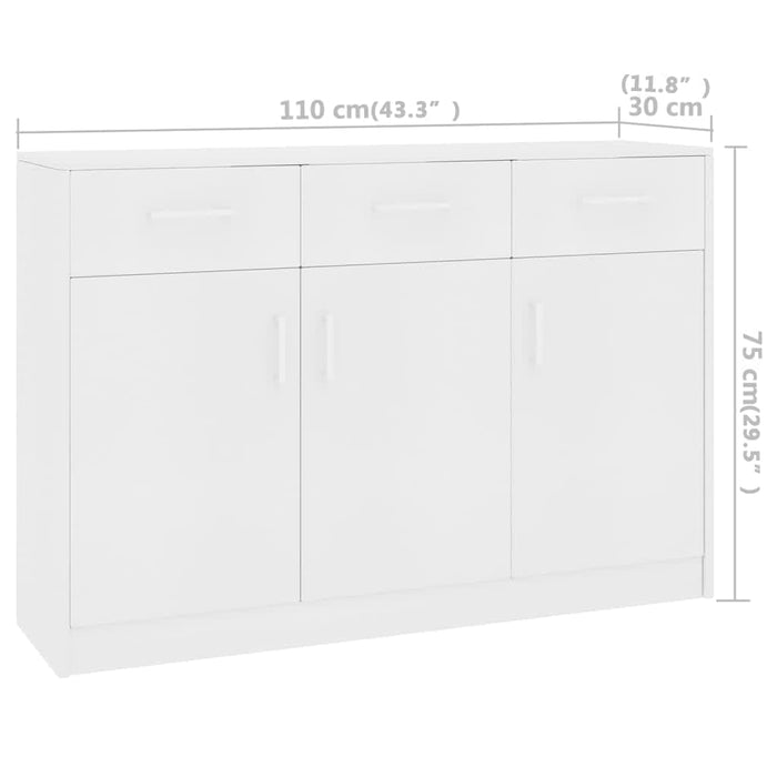 Credenza Bianca 110x30x75 cm in Legno Multistrato 800702