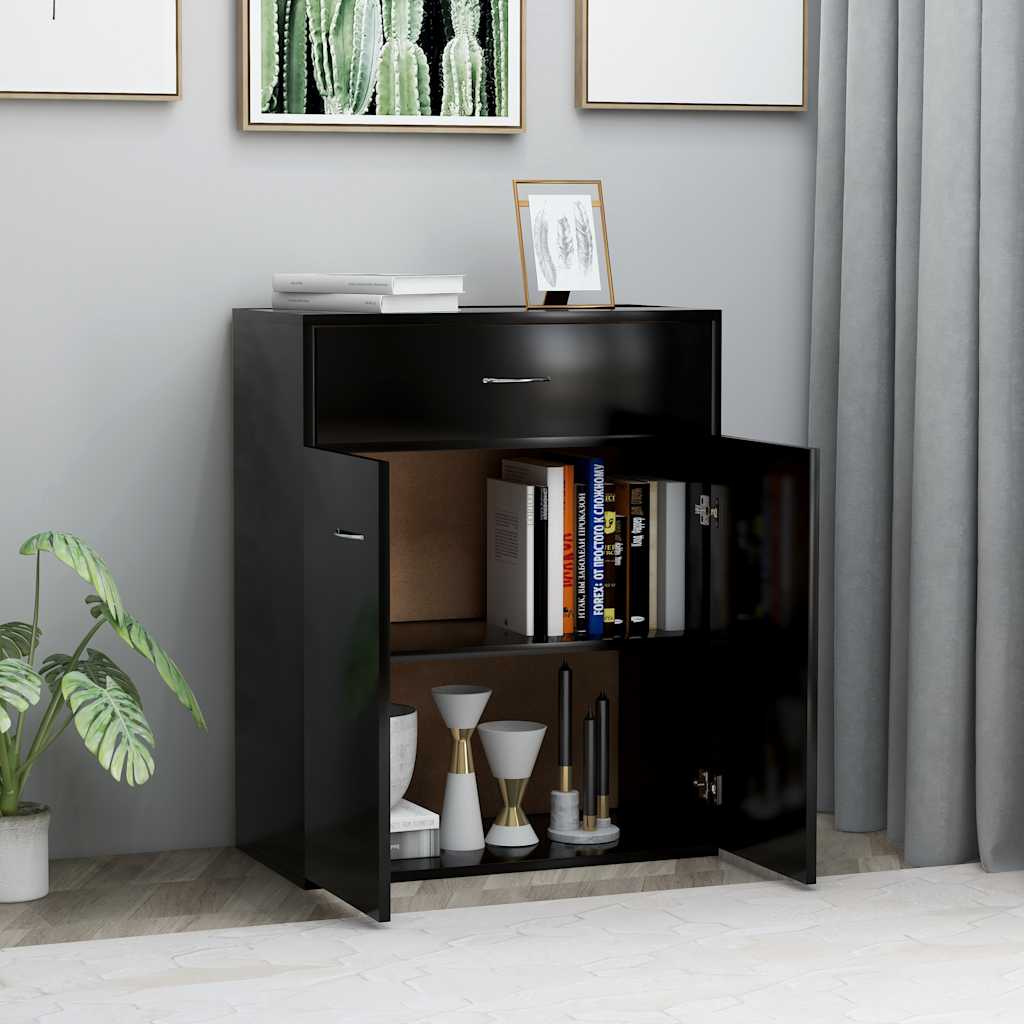 Credenza-Buffet-Armadio da cucina Nera 60x30x75 cm in Legno Multistrato 430902