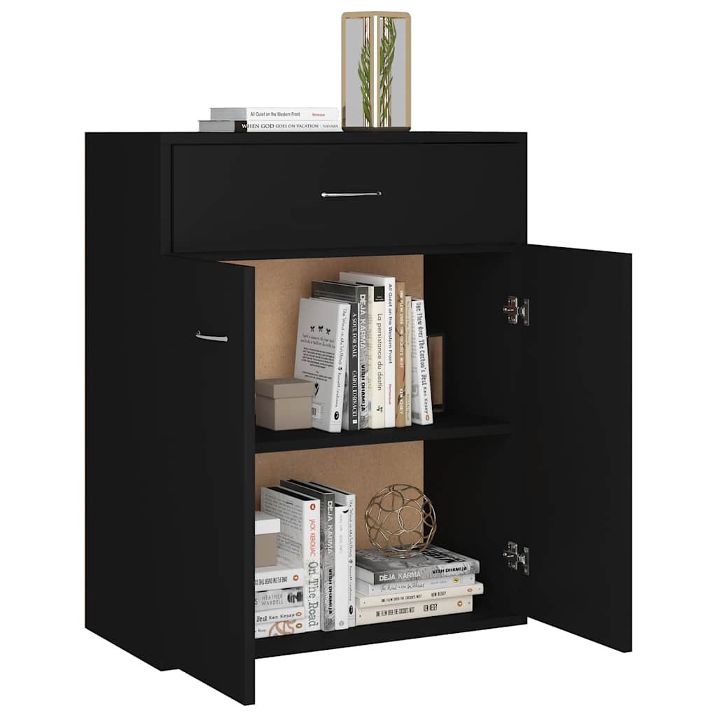 Credenza-Buffet-Armadio da cucina Nera 60x30x75 cm in Legno Multistrato 430902