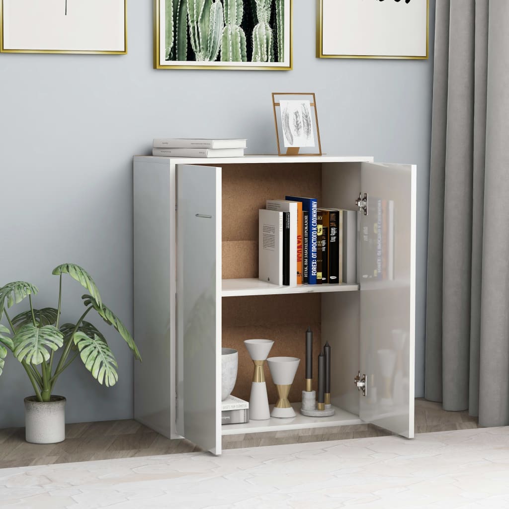 Credenza Bianco Lucido 60x30x75 cm in Legno Multistrato 800735