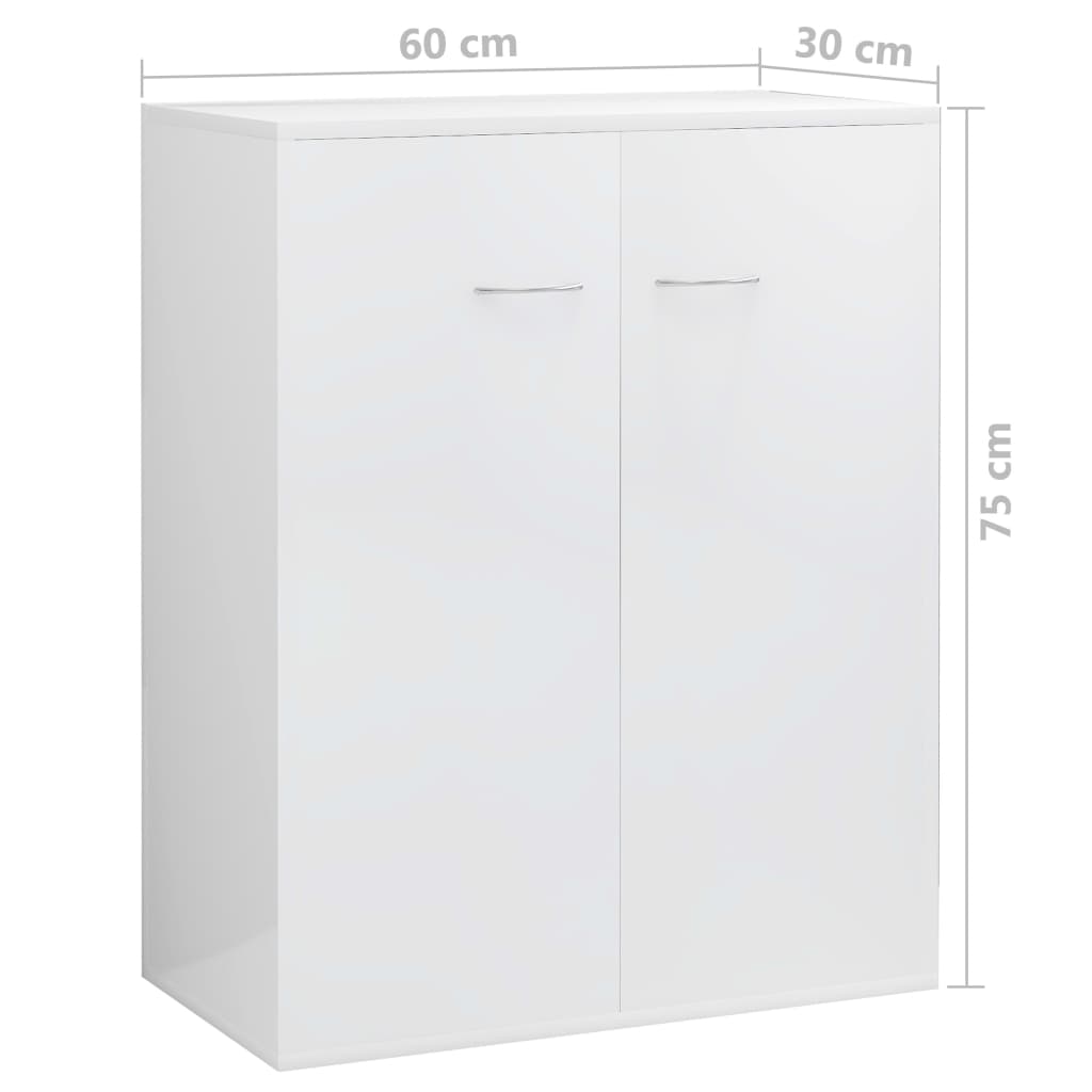 Credenza Bianco Lucido 60x30x75 cm in Legno Multistrato 800735
