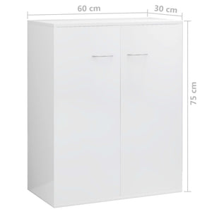 Credenza Bianco Lucido 60x30x75 cm in Legno Multistrato 800735