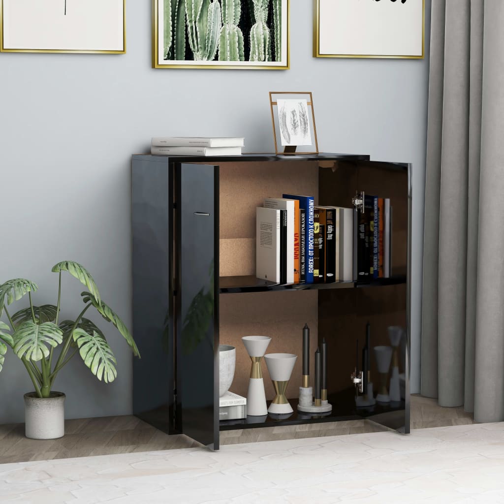 Credenza Nero Lucido 60x30x75 cm in Legno Multistrato 800736