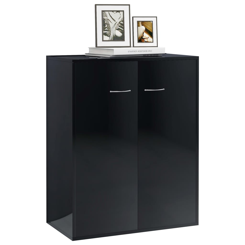 Credenza Nero Lucido 60x30x75 cm in Legno Multistrato 800736