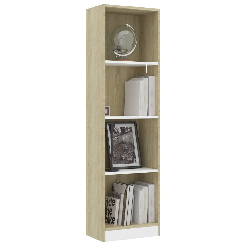 Libreria 4 Ripiani Bianco Rovere Sonoma 40x24x142cm Truciolato cod mxl 68261