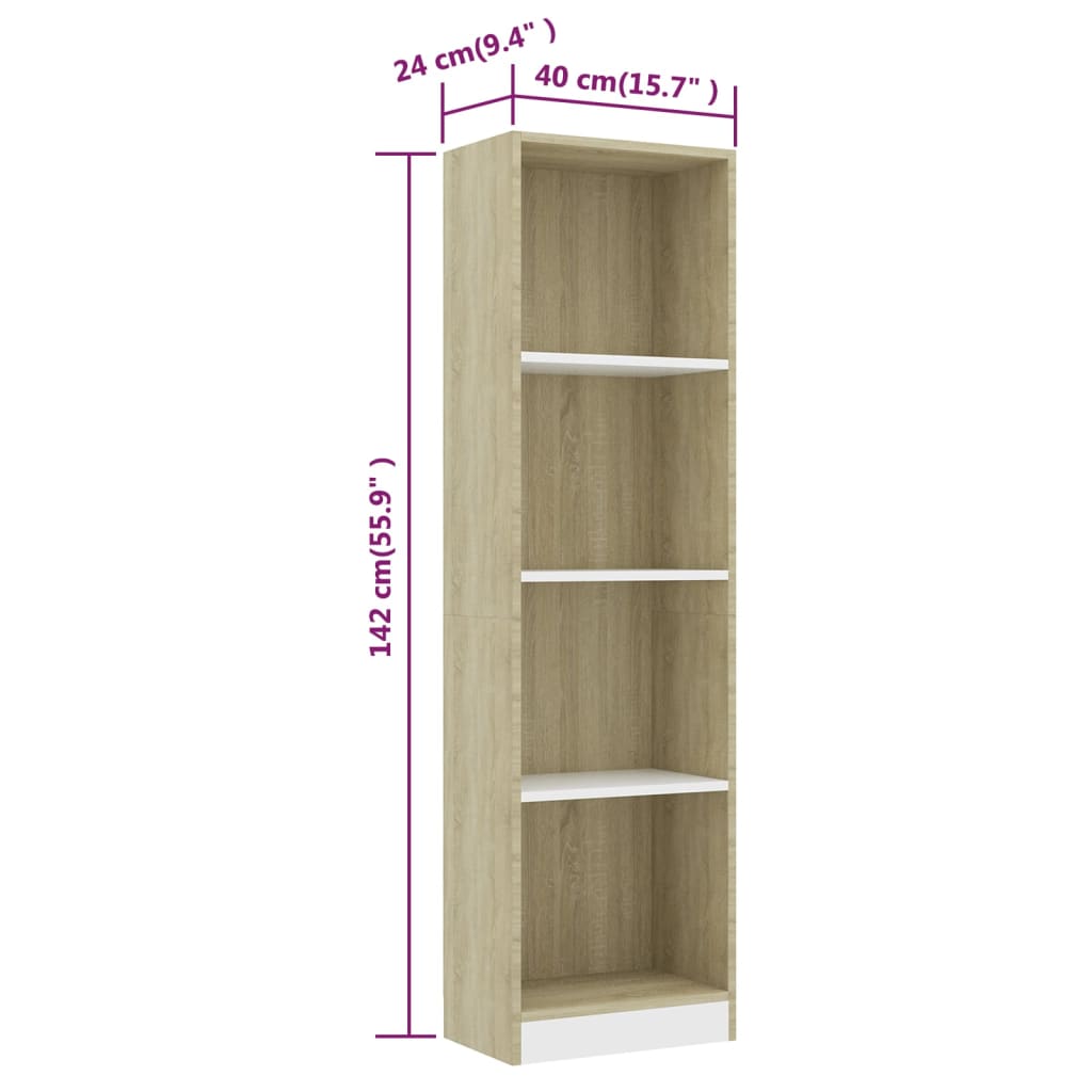 Libreria 4 Ripiani Bianco Rovere Sonoma 40x24x142cm Truciolato cod mxl 68261